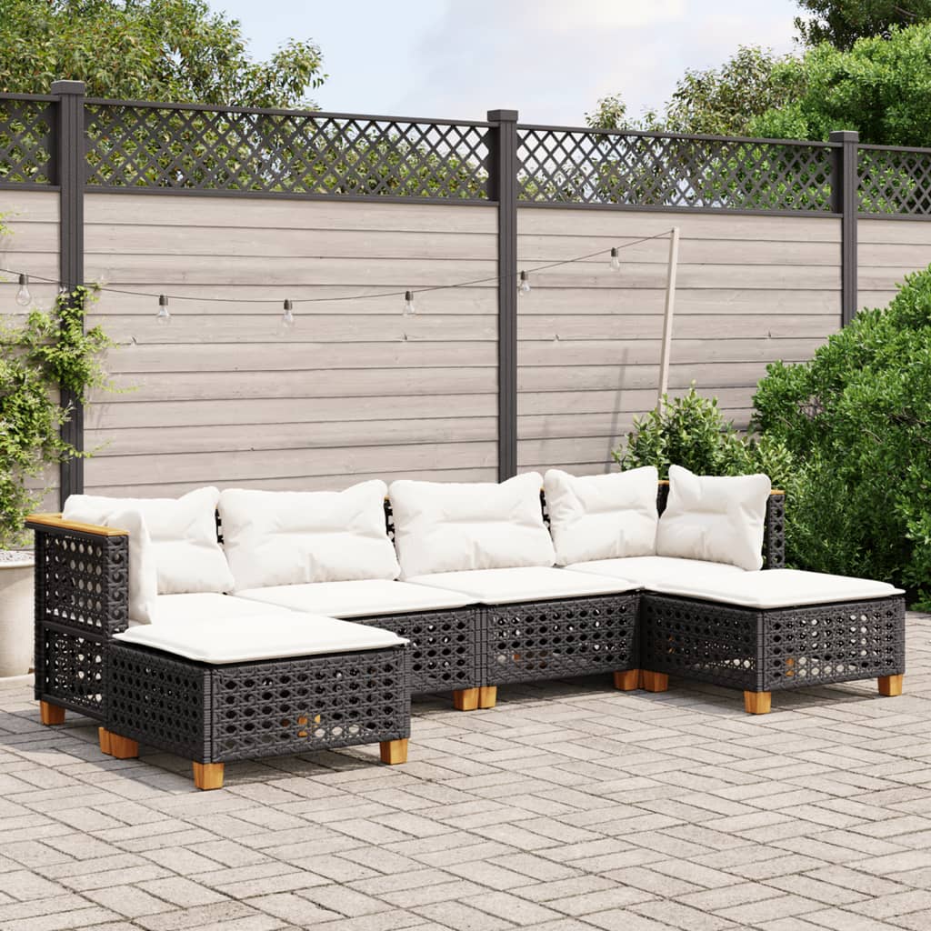 6 Piece Garden Sofa Set with Cushions Black Poly Rattan