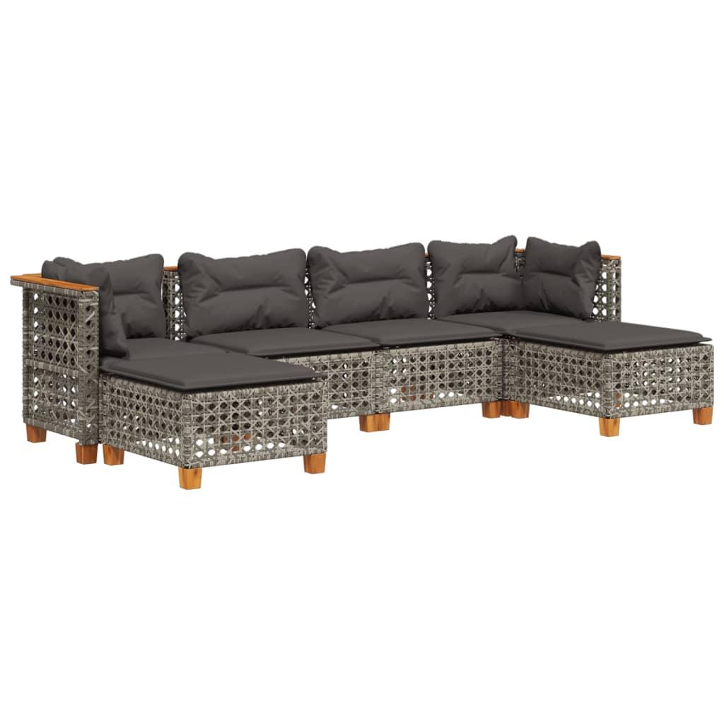 6 Piece Garden Sofa Set with Cushions Grey Poly Rattan