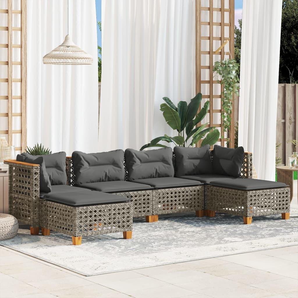 6 Piece Garden Sofa Set with Cushions Grey Poly Rattan