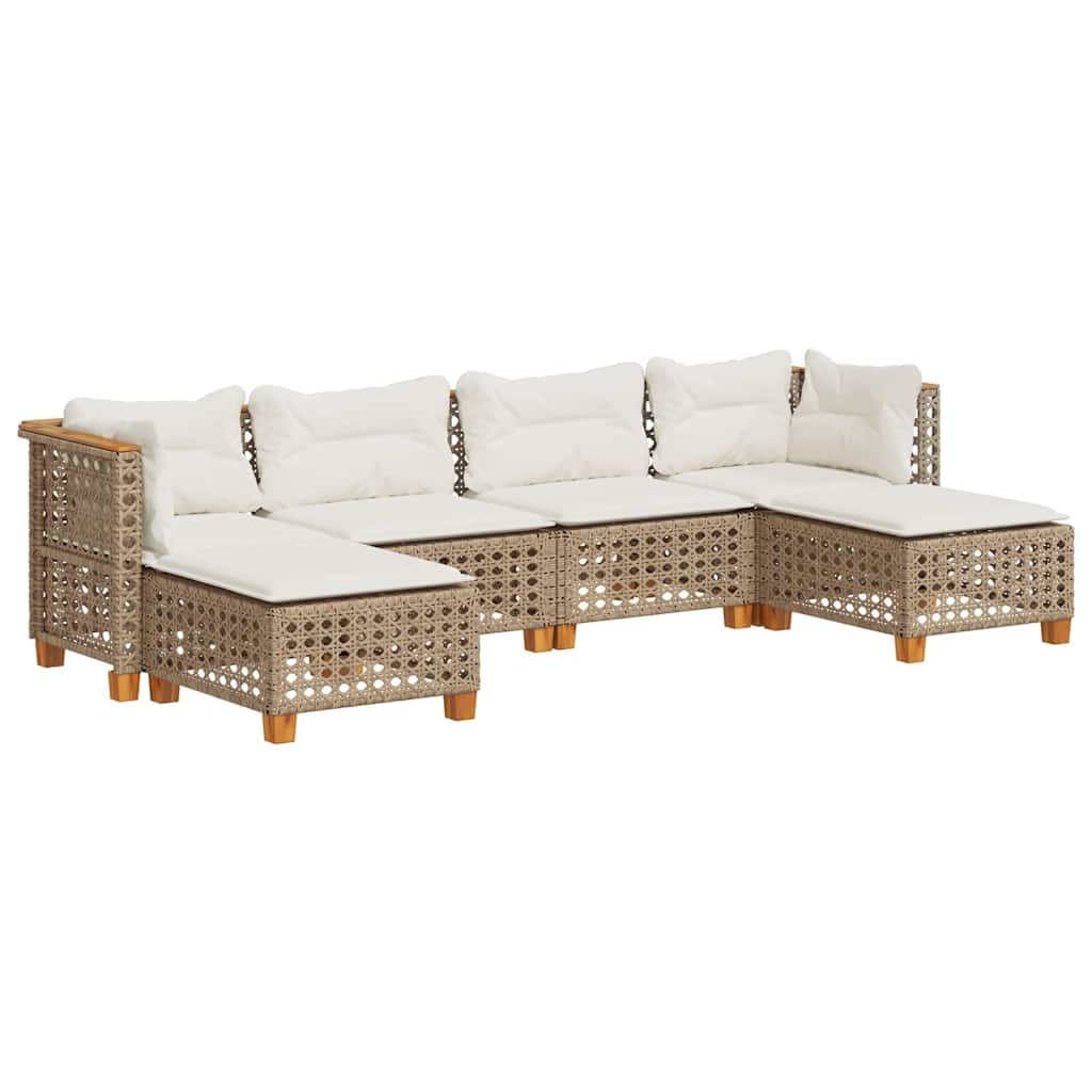 6 Piece Garden Sofa Set with Cushions Beige Poly Rattan