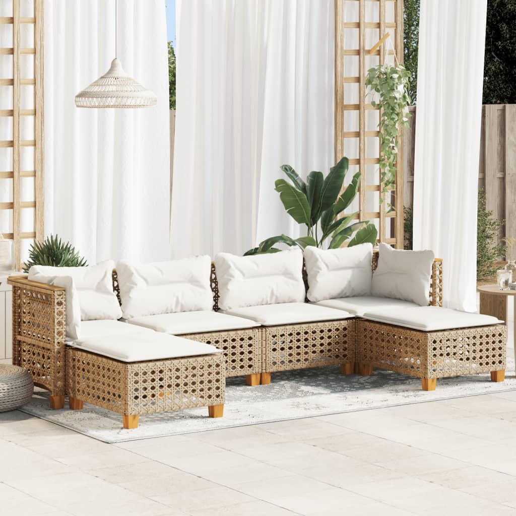 6 Piece Garden Sofa Set with Cushions Beige Poly Rattan