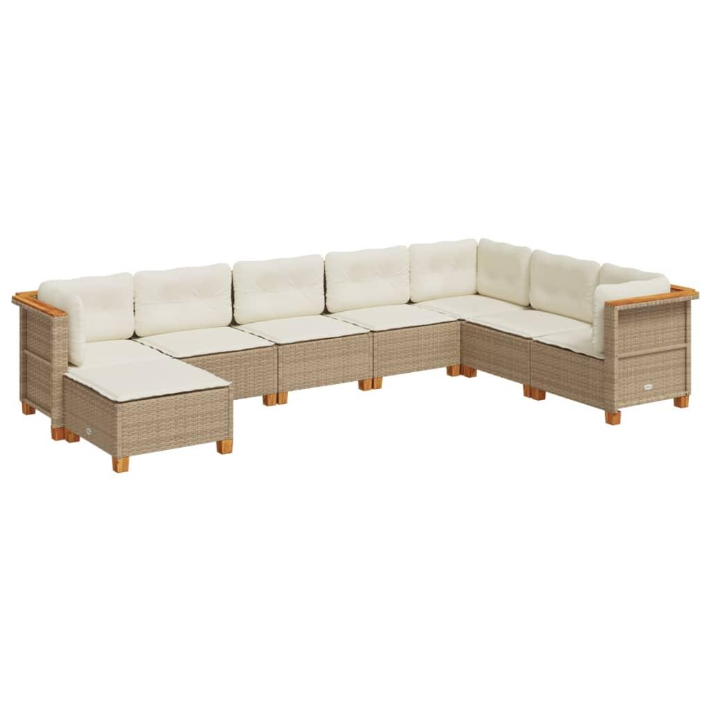 8 Piece Garden Sofa Set with Cushions Beige Poly Rattan