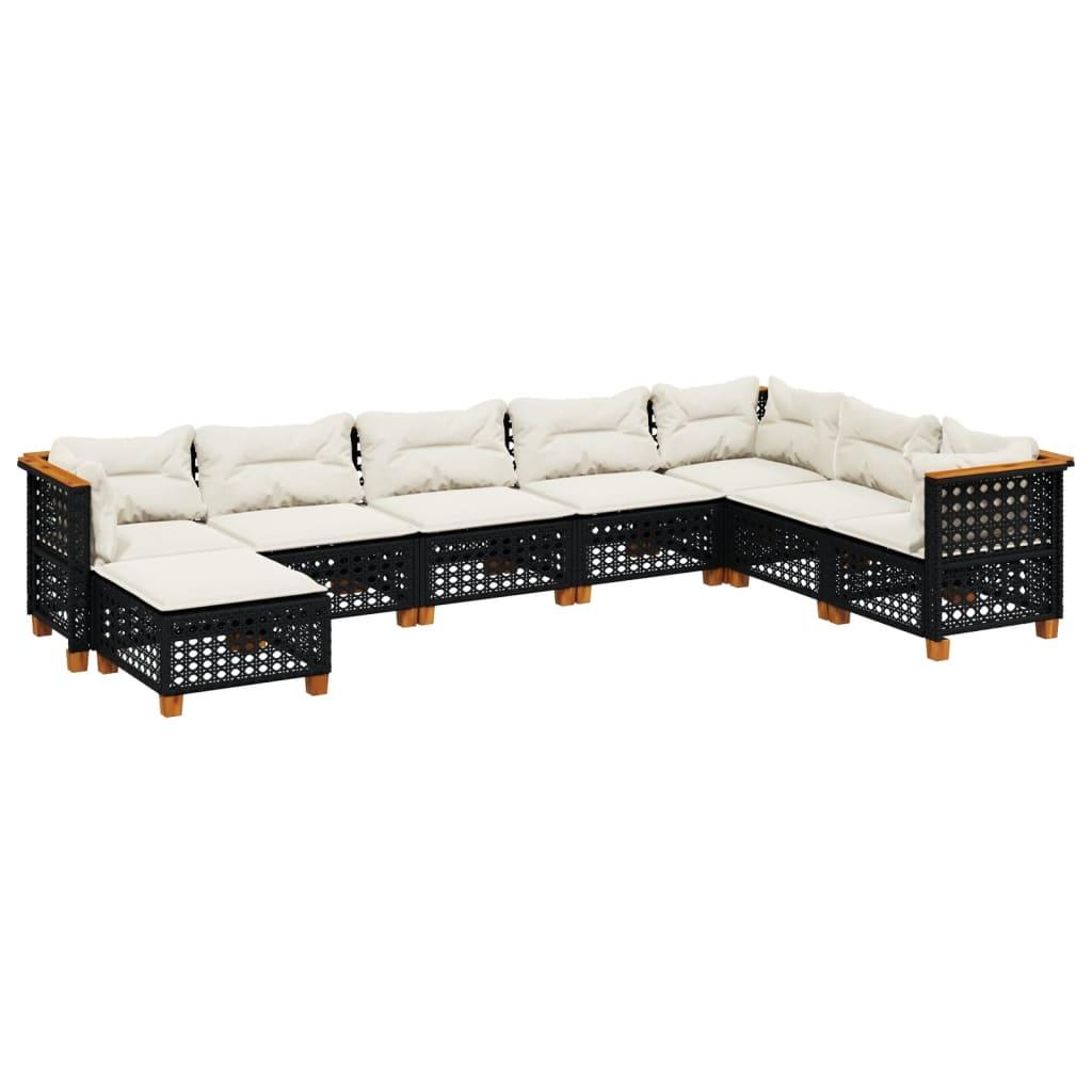 8 Piece Garden Sofa Set with Cushions Black Poly Rattan