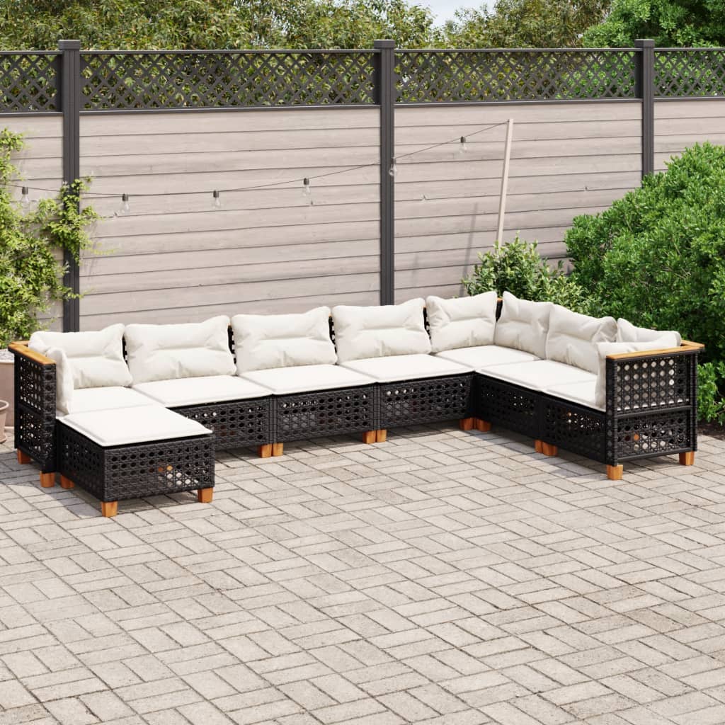 8 Piece Garden Sofa Set with Cushions Black Poly Rattan