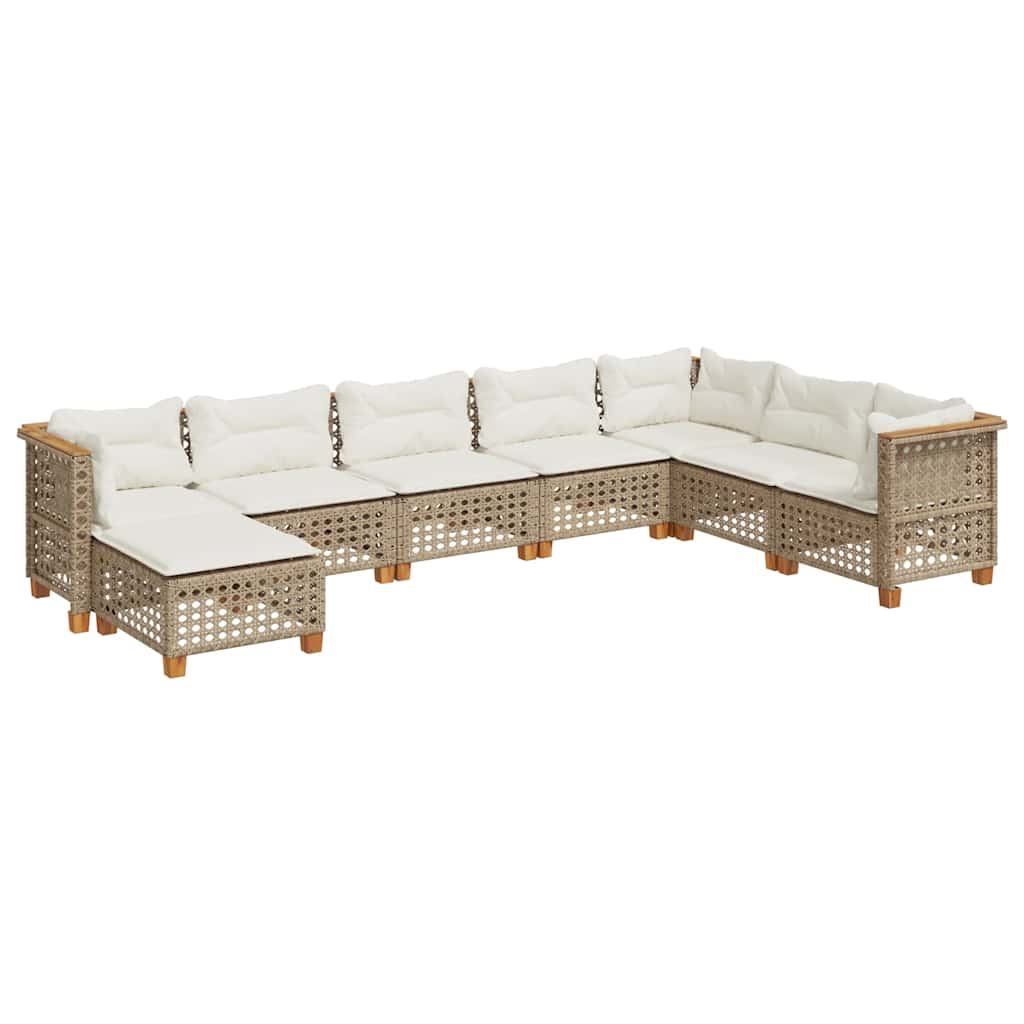 8 Piece Garden Sofa Set with Cushions Beige Poly Rattan