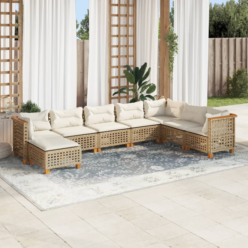 8 Piece Garden Sofa Set with Cushions Beige Poly Rattan