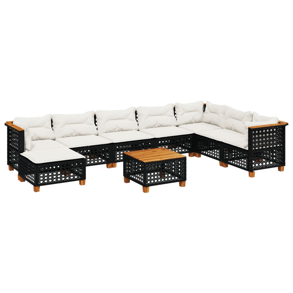 9 Piece Garden Sofa Set with Cushions Black Poly Rattan