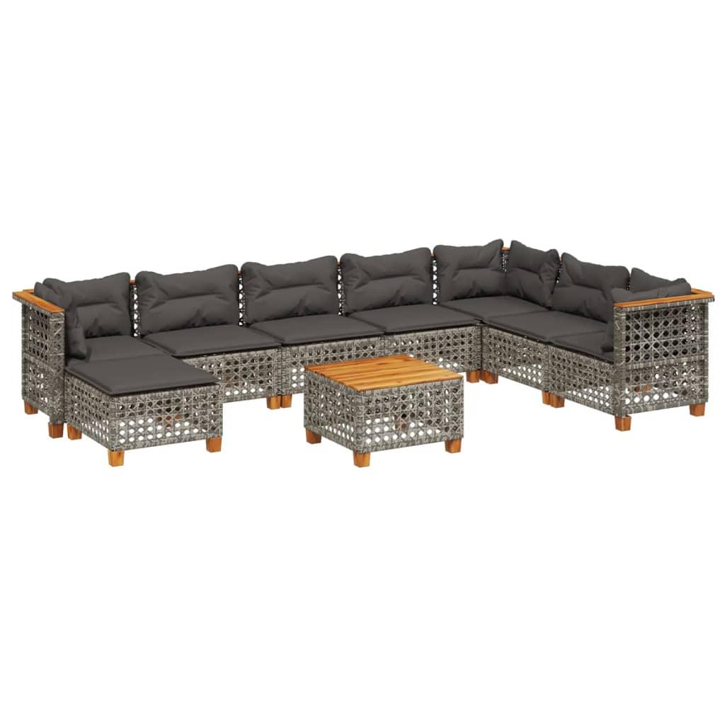 9 Piece Garden Sofa Set with Cushions Grey Poly Rattan