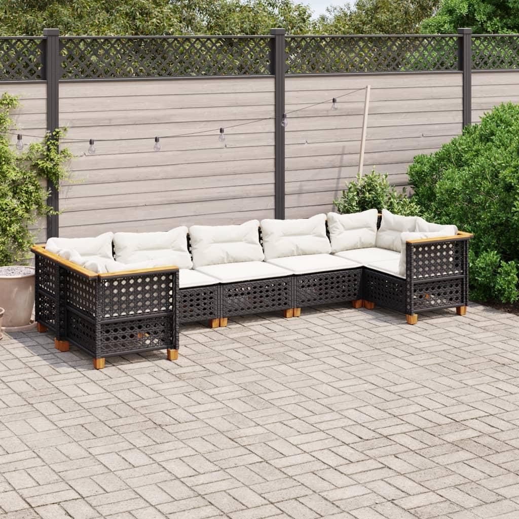 7 Piece Garden Sofa Set with Cushions Black Poly Rattan