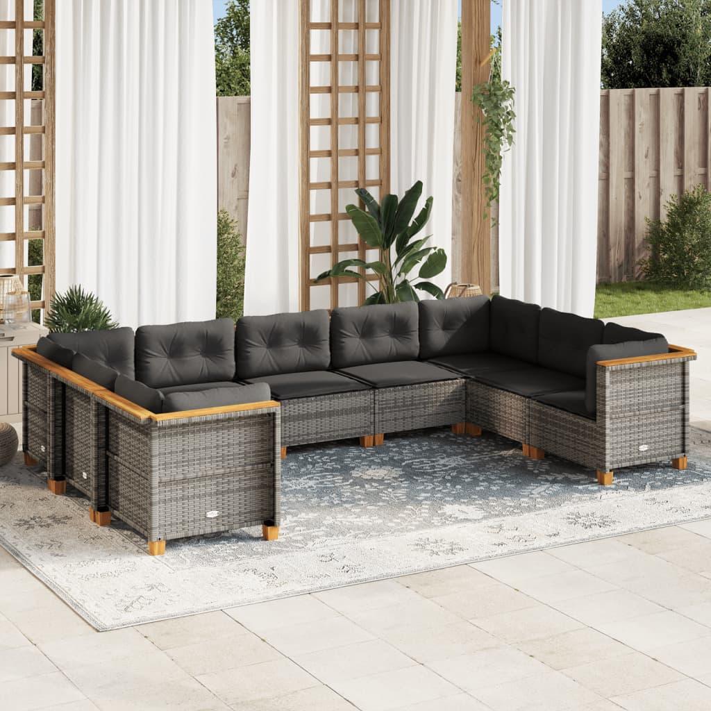 9 Piece Garden Sofa Set with Cushions Grey Poly Rattan