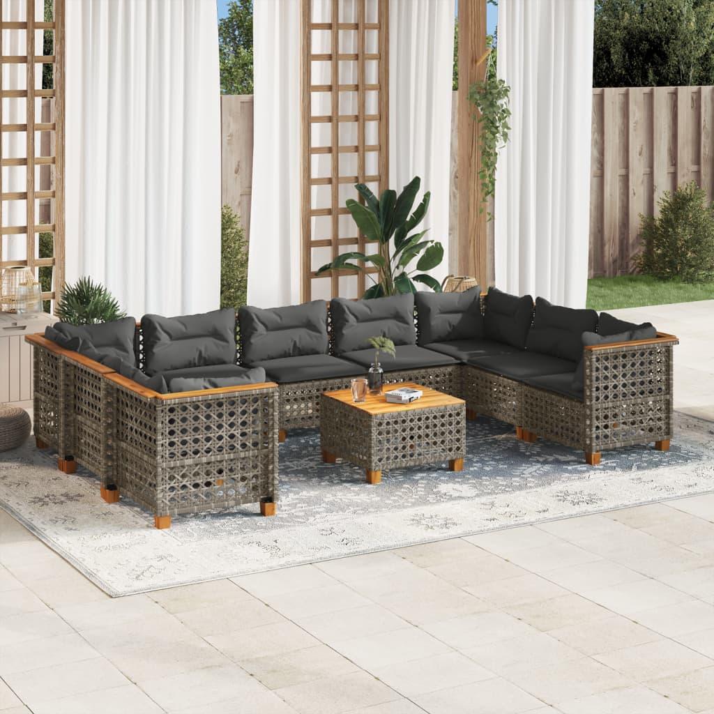 10 Piece Garden Sofa Set with Cushions Grey Poly Rattan