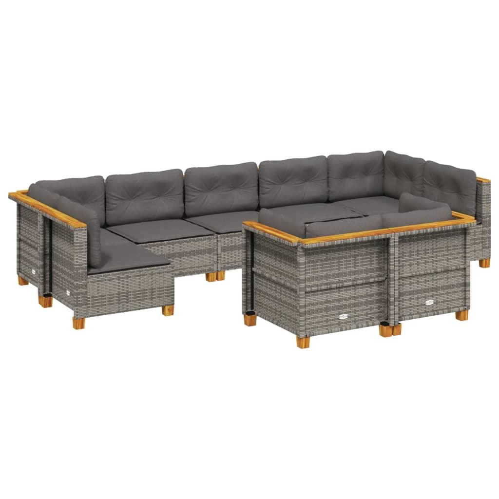 9 Piece Garden Sofa Set with Cushions Grey Poly Rattan
