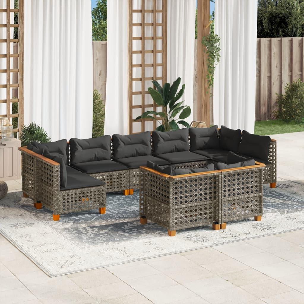 9 Piece Garden Sofa Set with Cushions Grey Poly Rattan