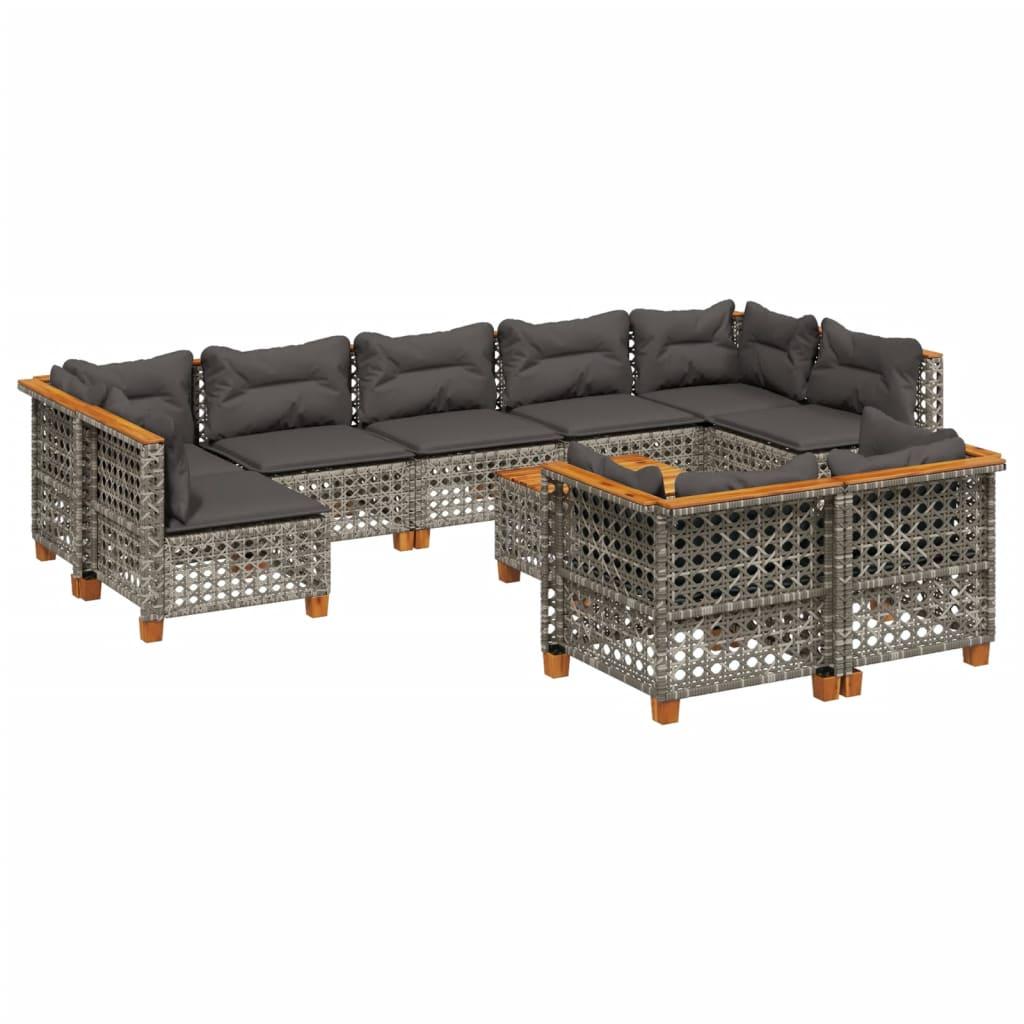 10 Piece Garden Sofa Set with Cushions Grey Poly Rattan