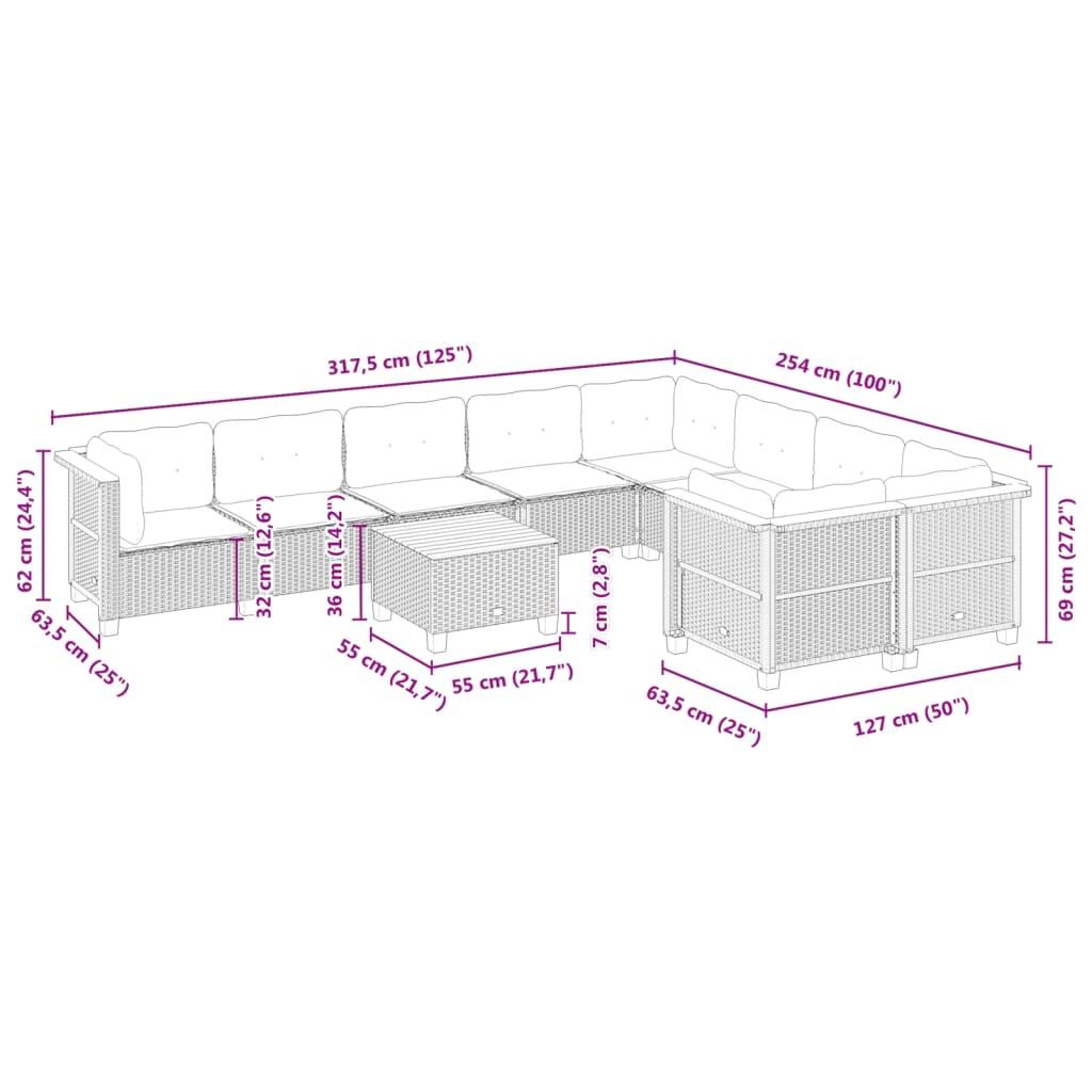 10 Piece Garden Sofa Set with Cushions Grey Poly Rattan