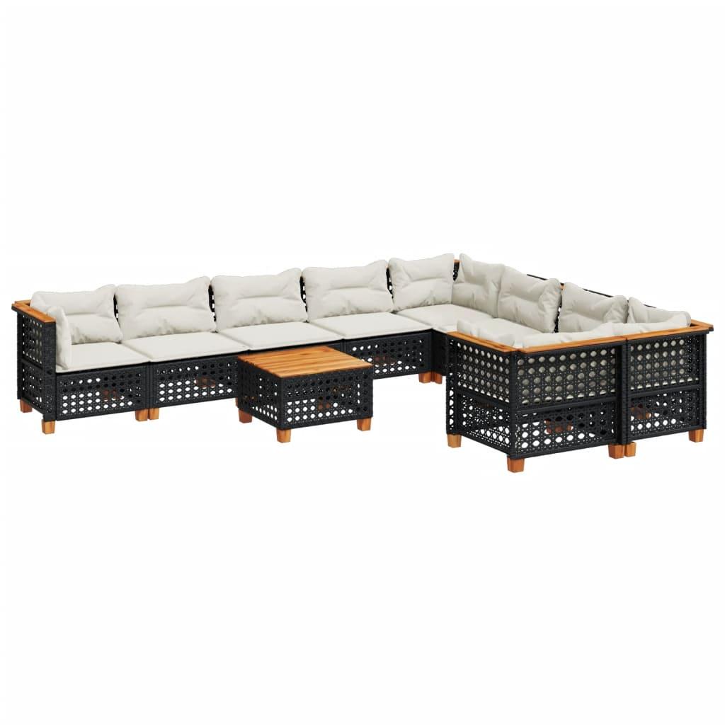 10 Piece Garden Sofa Set with Cushions Black Poly Rattan