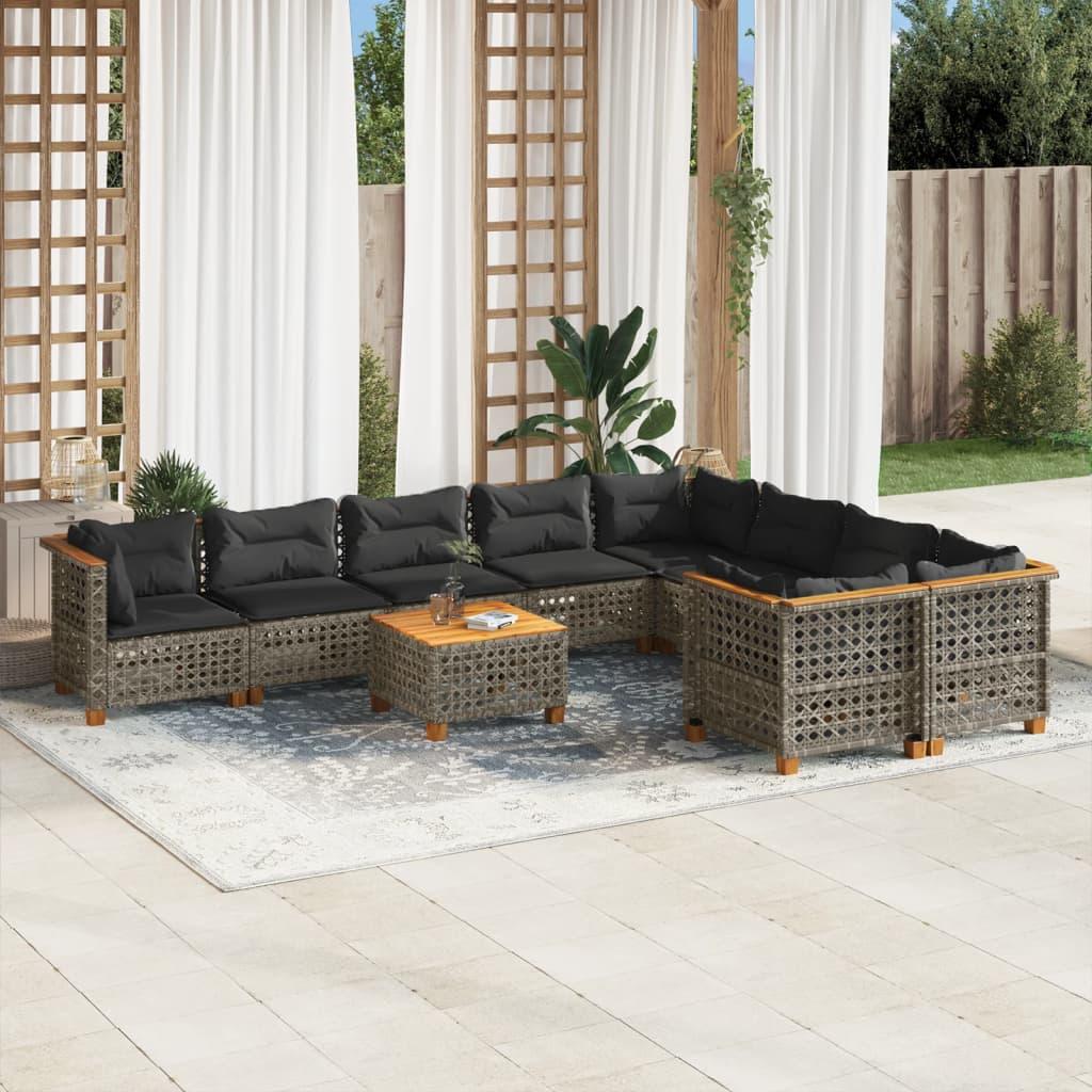 10 Piece Garden Sofa Set with Cushions Grey Poly Rattan