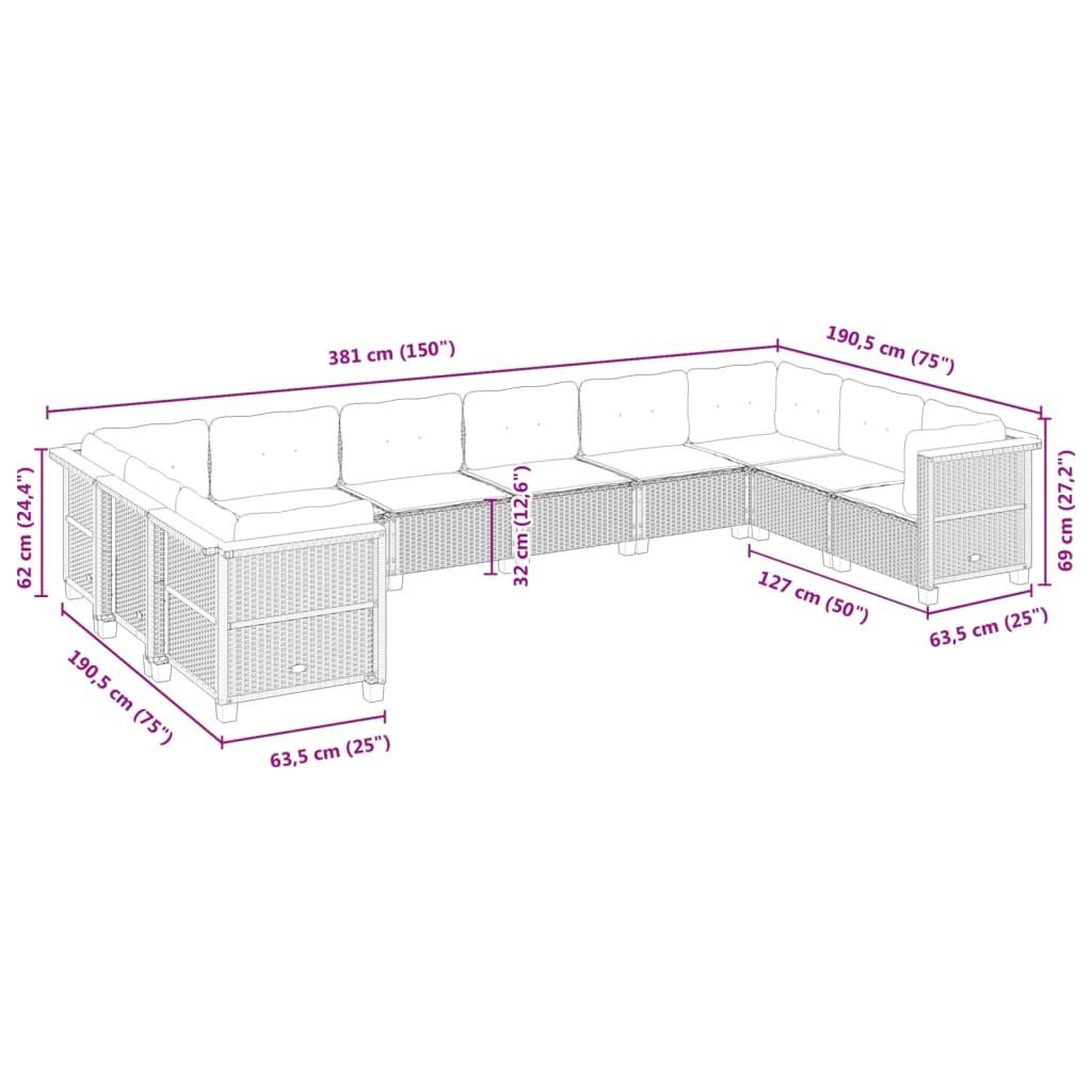 10 Piece Garden Sofa Set with Cushions Grey Poly Rattan