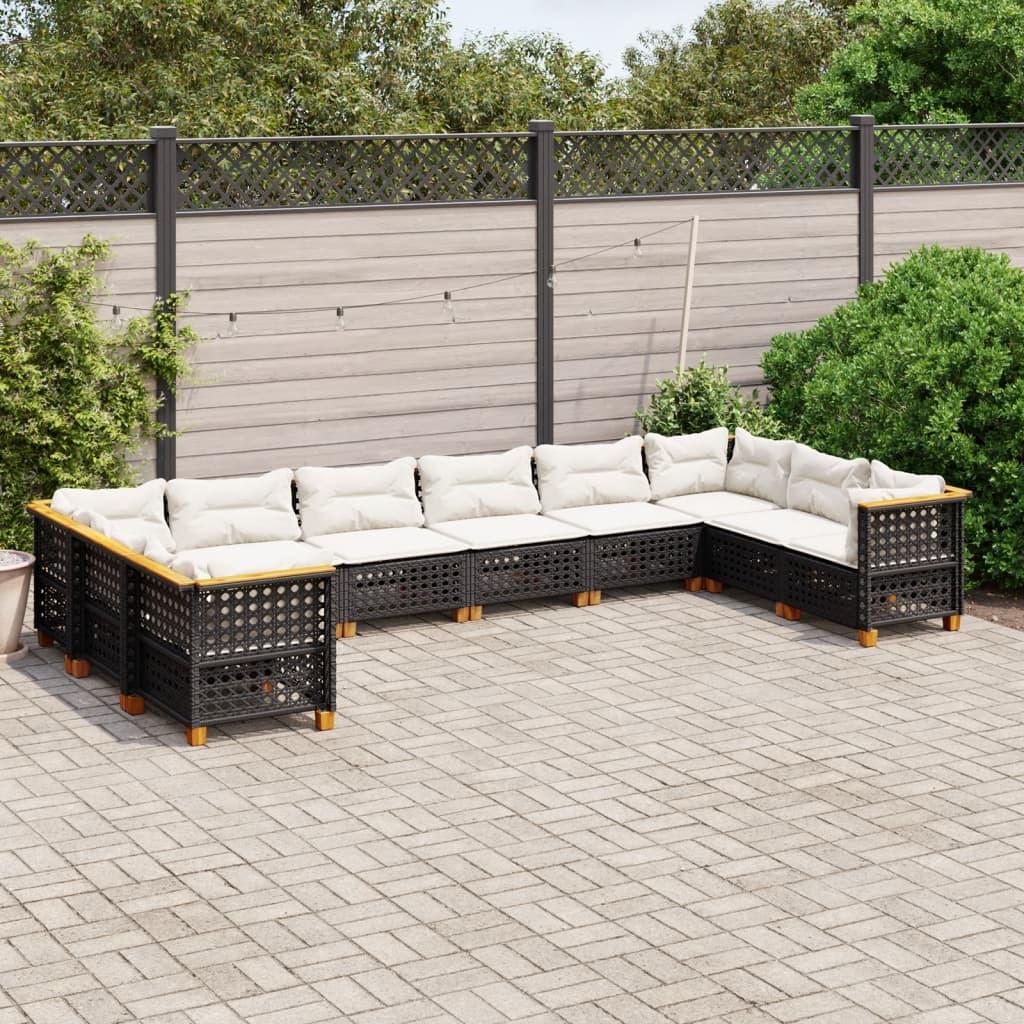 10 Piece Garden Sofa Set with Cushions Black Poly Rattan