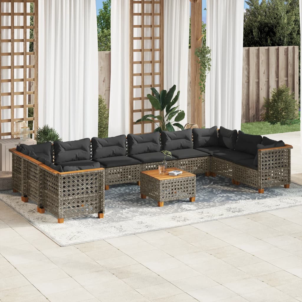 11 Piece Garden Sofa Set with Cushions Grey Poly Rattan