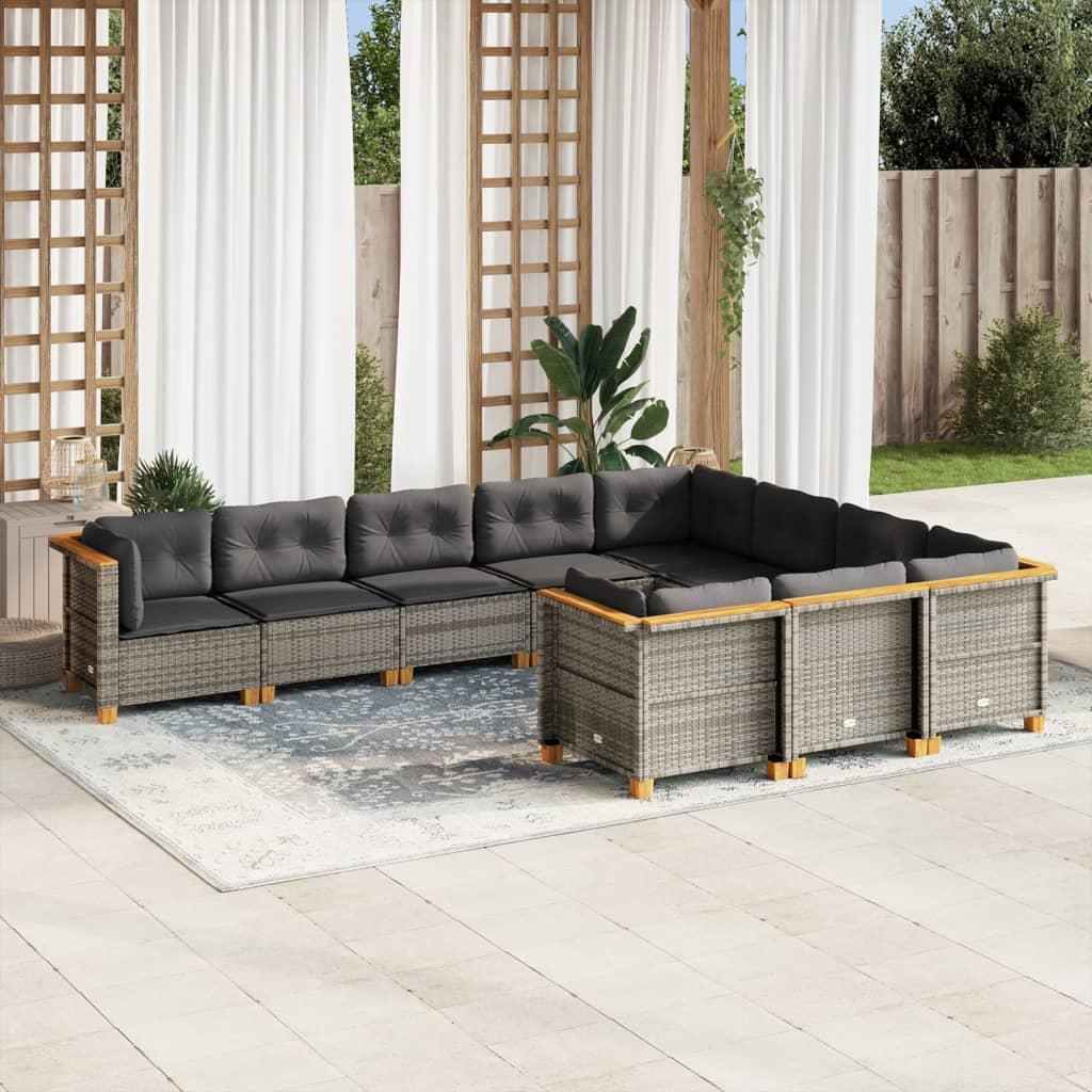 10 Piece Garden Sofa Set with Cushions Grey Poly Rattan