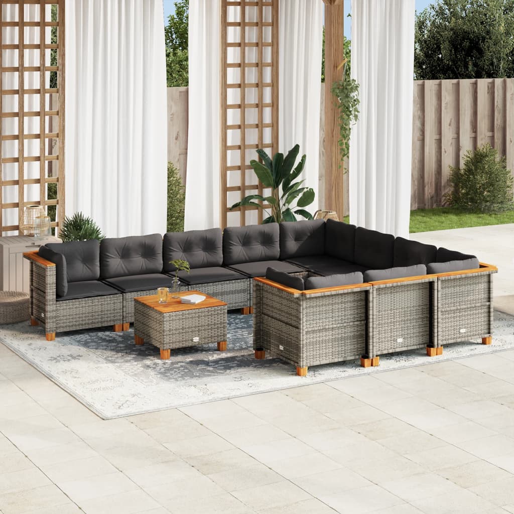 11 Piece Garden Sofa Set with Cushions Grey Poly Rattan