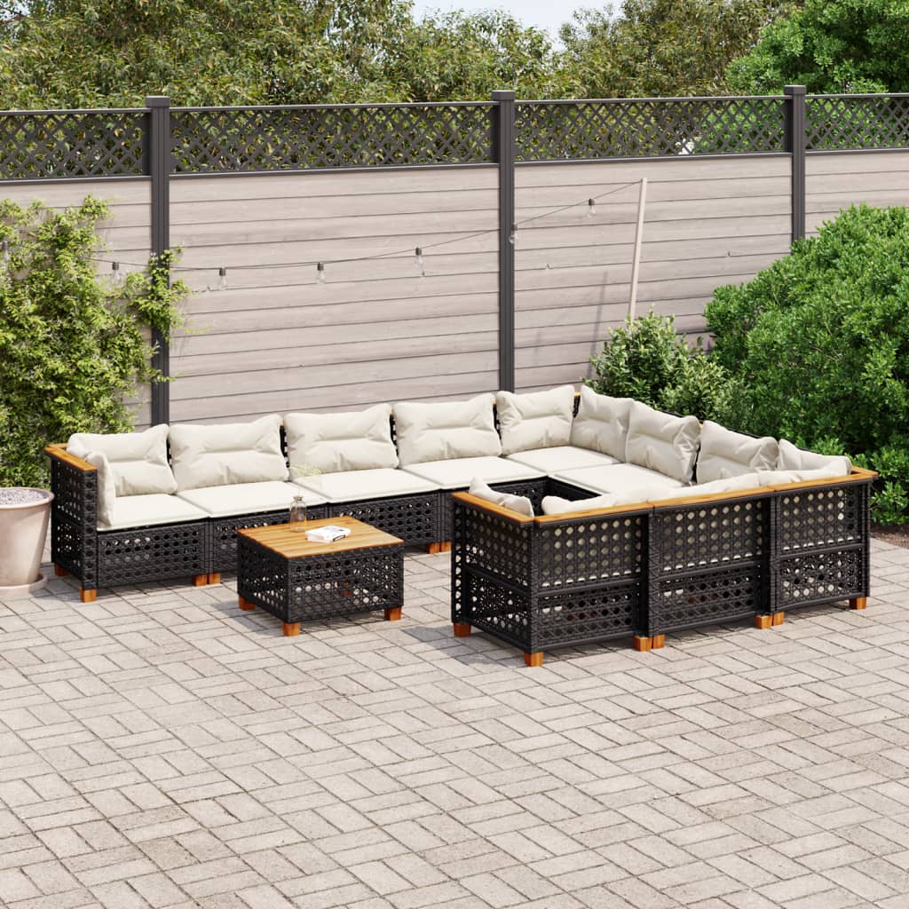 11 Piece Garden Sofa Set with Cushions Black Poly Rattan