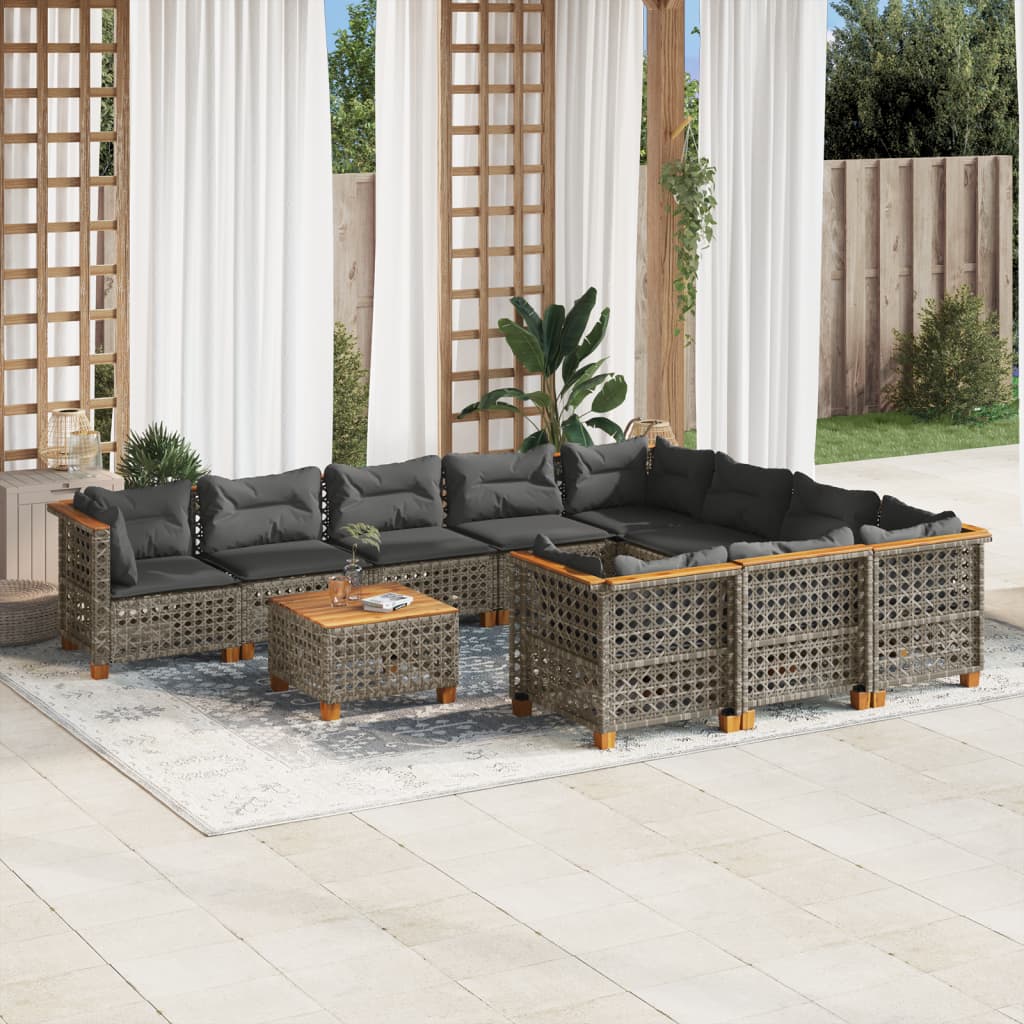 11 Piece Garden Sofa Set with Cushions Grey Poly Rattan