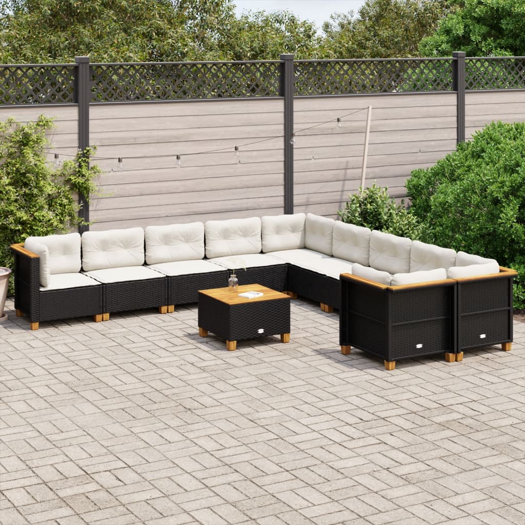 11 Piece Garden Sofa Set with Cushions Black Poly Rattan