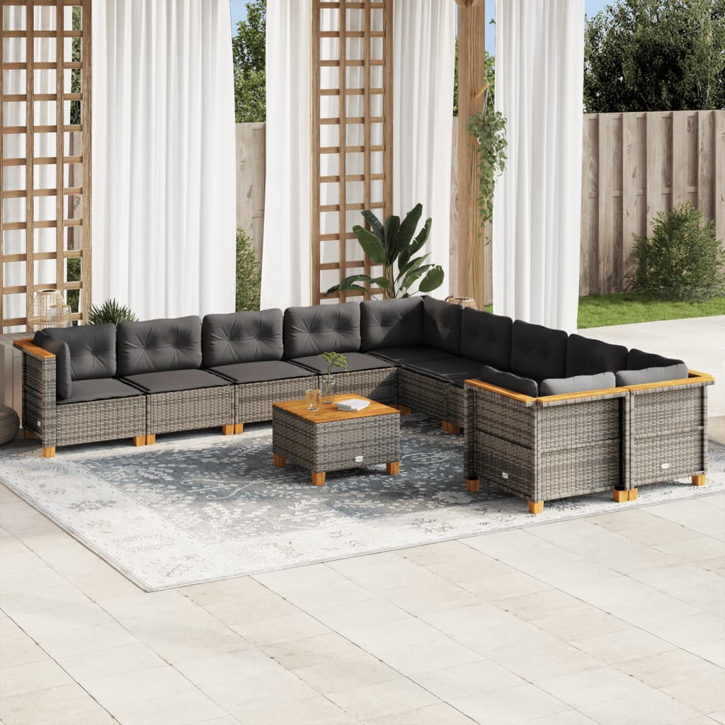 11 Piece Garden Sofa Set with Cushions Grey Poly Rattan