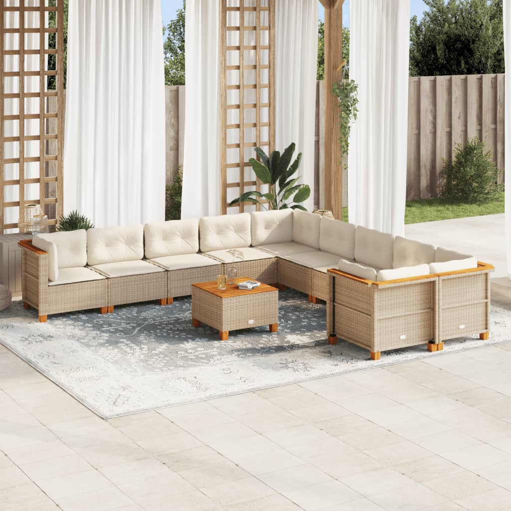 11 Piece Garden Sofa Set with Cushions Beige Poly Rattan