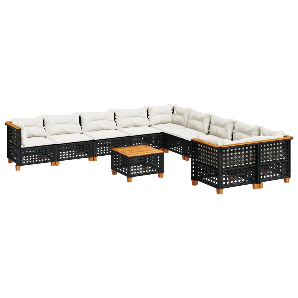 11 Piece Garden Sofa Set with Cushions Black Poly Rattan