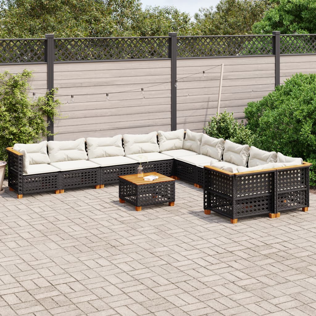 11 Piece Garden Sofa Set with Cushions Black Poly Rattan