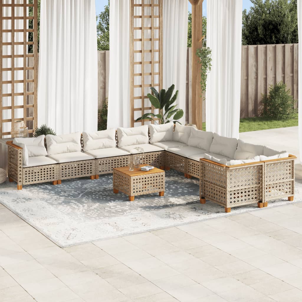 11 Piece Garden Sofa Set with Cushions Beige Poly Rattan