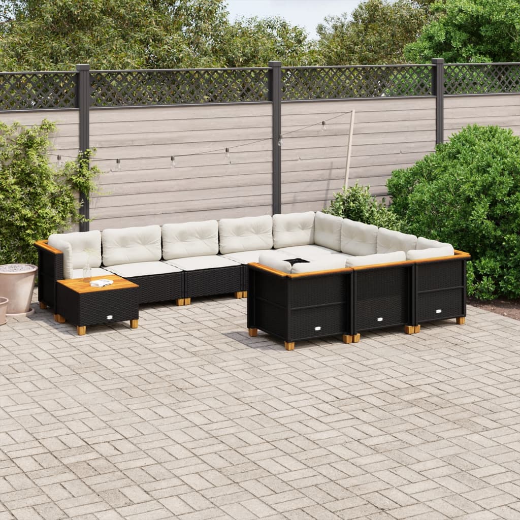 11 Piece Garden Sofa Set with Cushions Black Poly Rattan