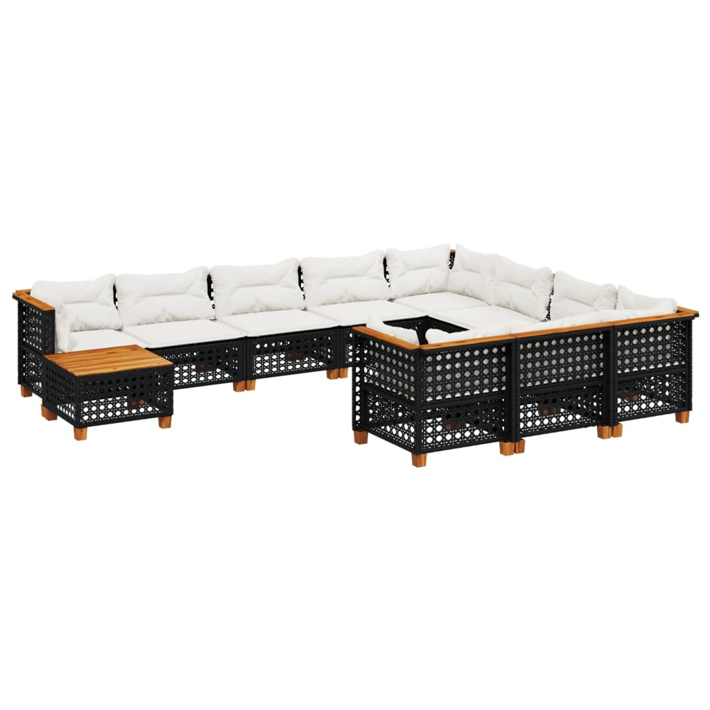 11 Piece Garden Sofa Set with Cushions Black Poly Rattan