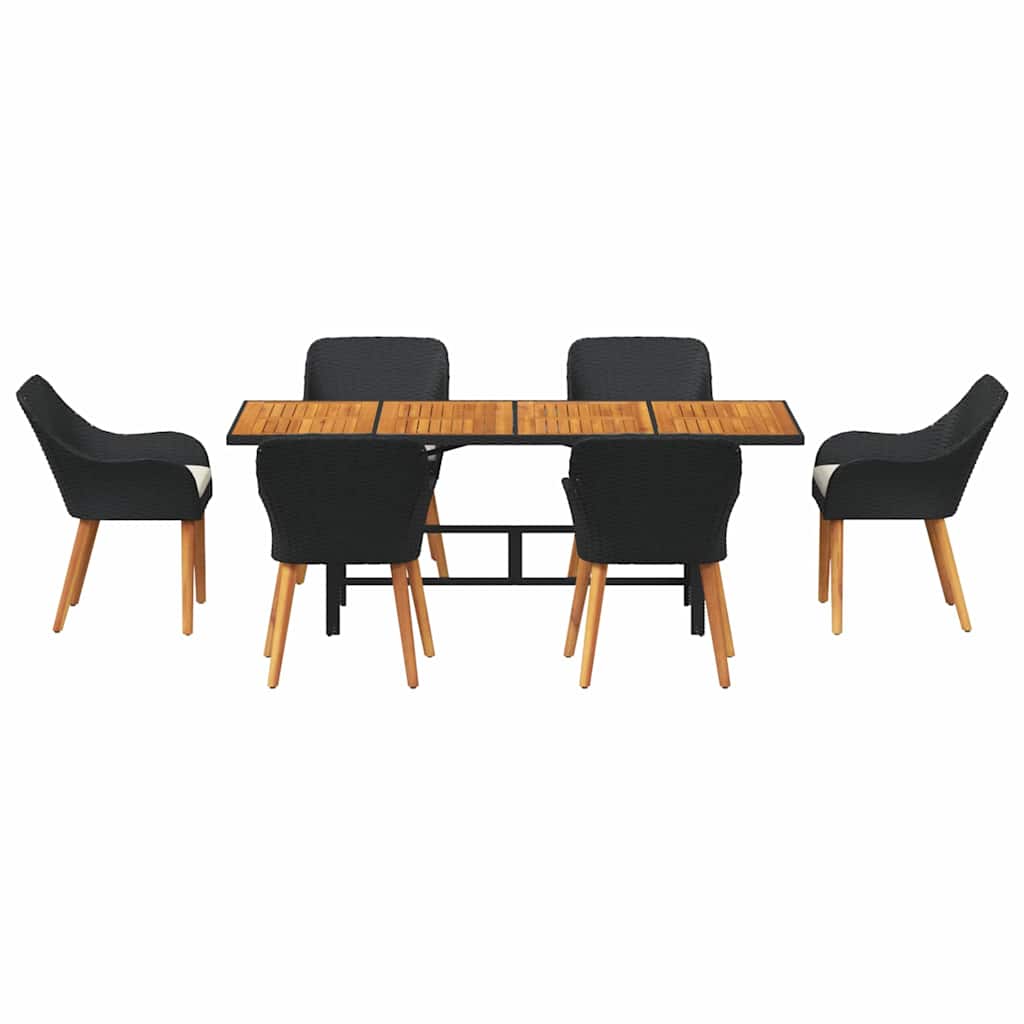 Garden Dining Set with Cushion 7 pcs Black Poly Rattan