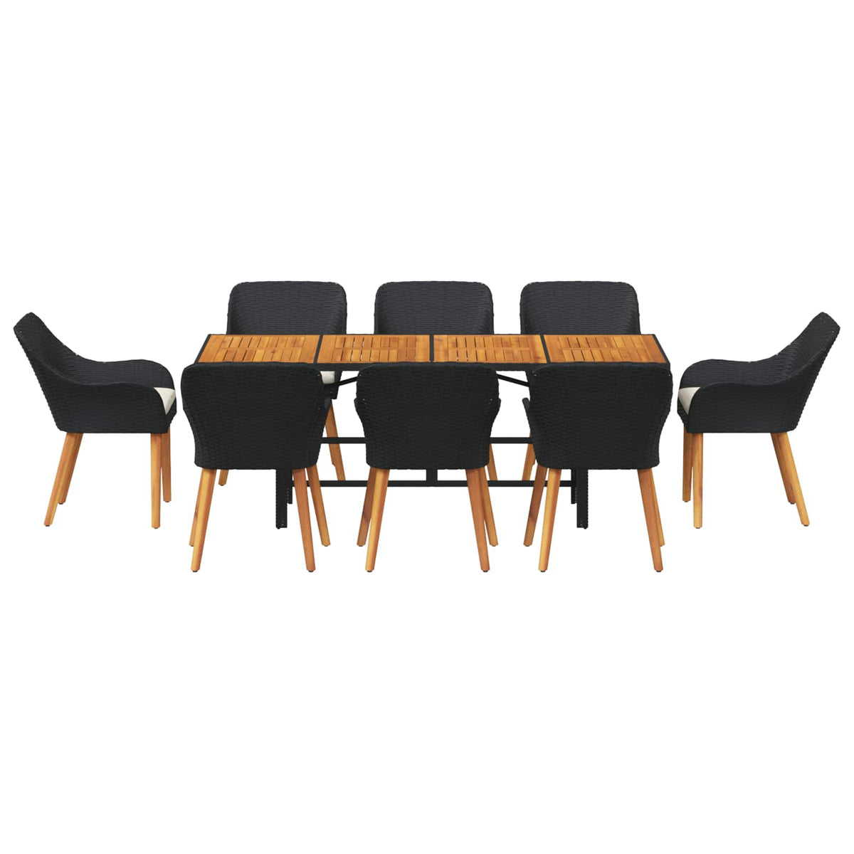 Garden Dining Set with Cushion 9 pcs Black Poly Rattan