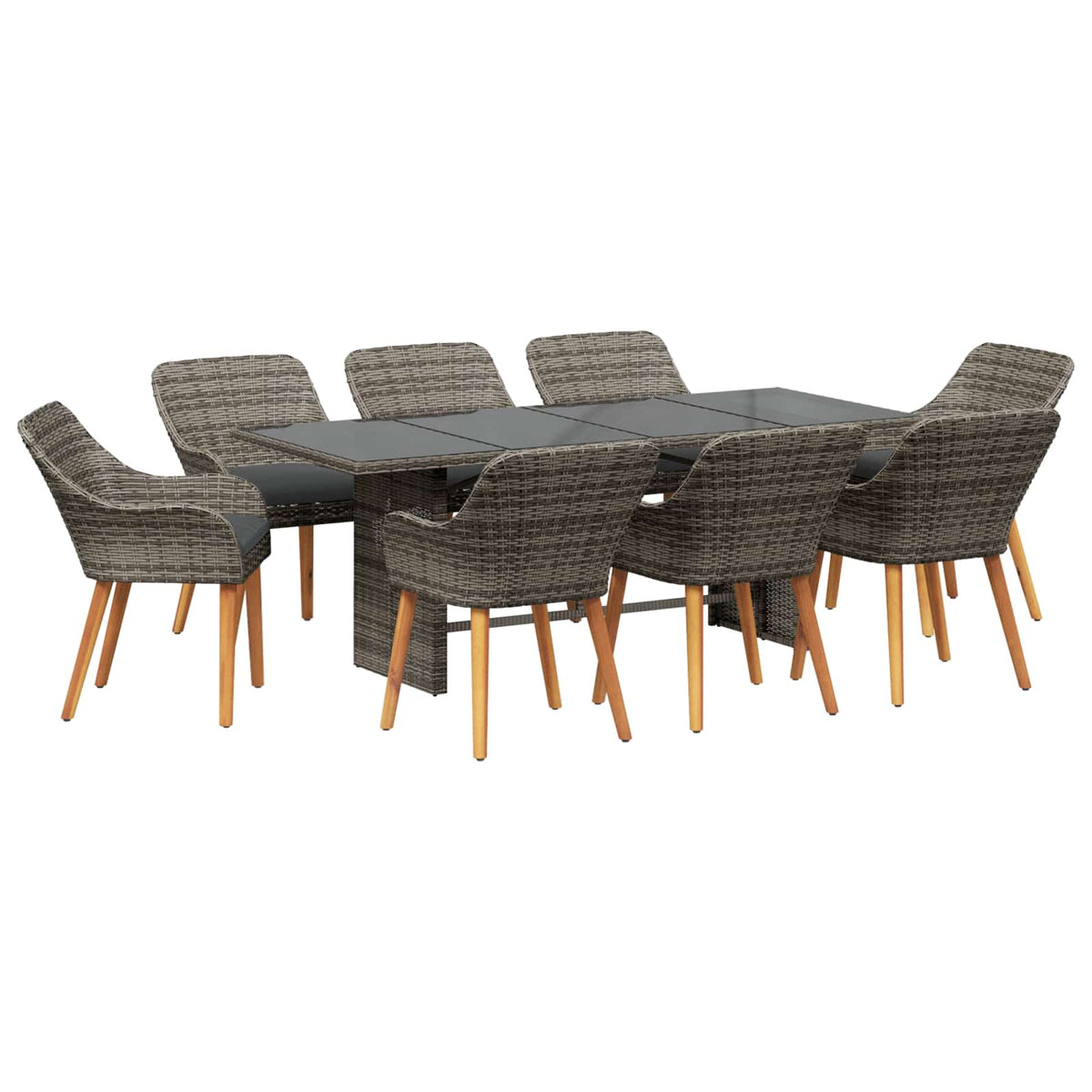 Garden Dining Set with Cushion 9 pcs Grey Poly Rattan