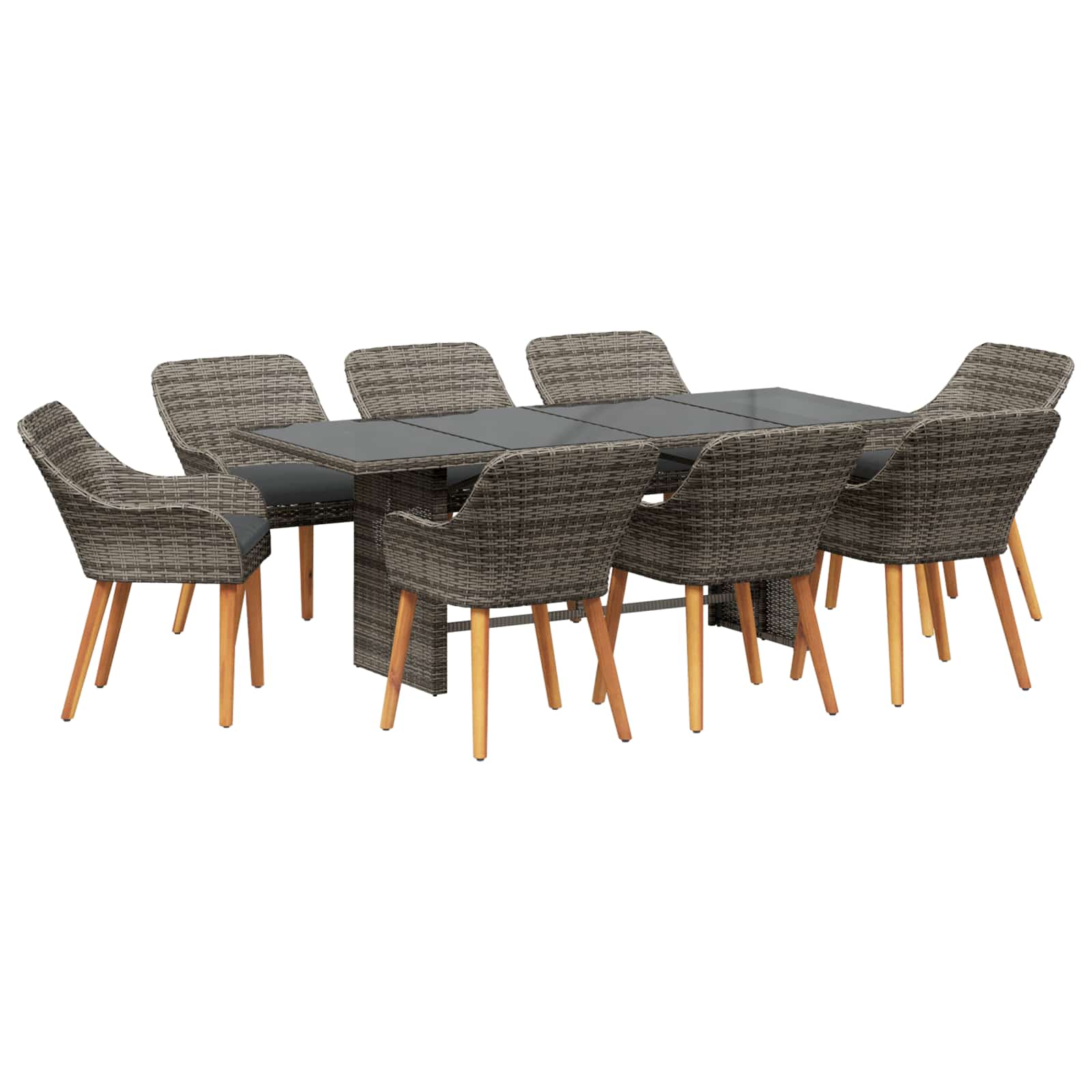 Garden Dining Set with Cushion 9 pcs Grey Poly Rattan