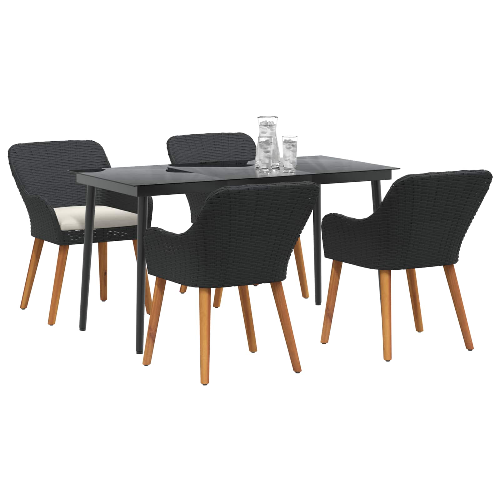 Garden Dining Set with Cushion 5 pcs Black Poly Rattan
