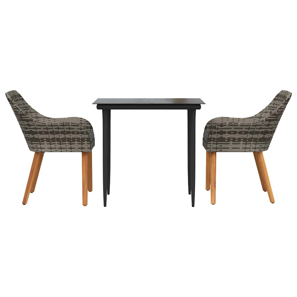 Garden Dining Set with Cushion 3 pcs Grey Poly Rattan