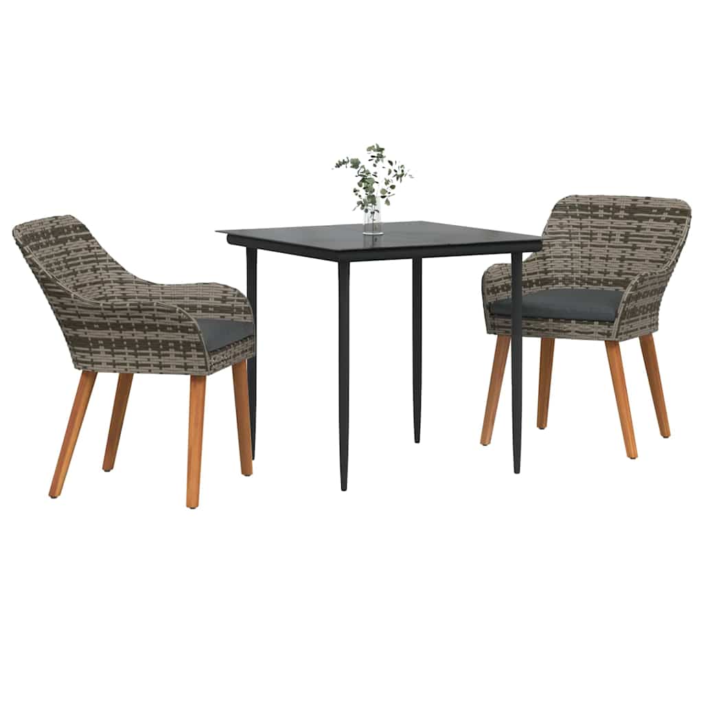 Garden Dining Set with Cushion 3 pcs Grey Poly Rattan