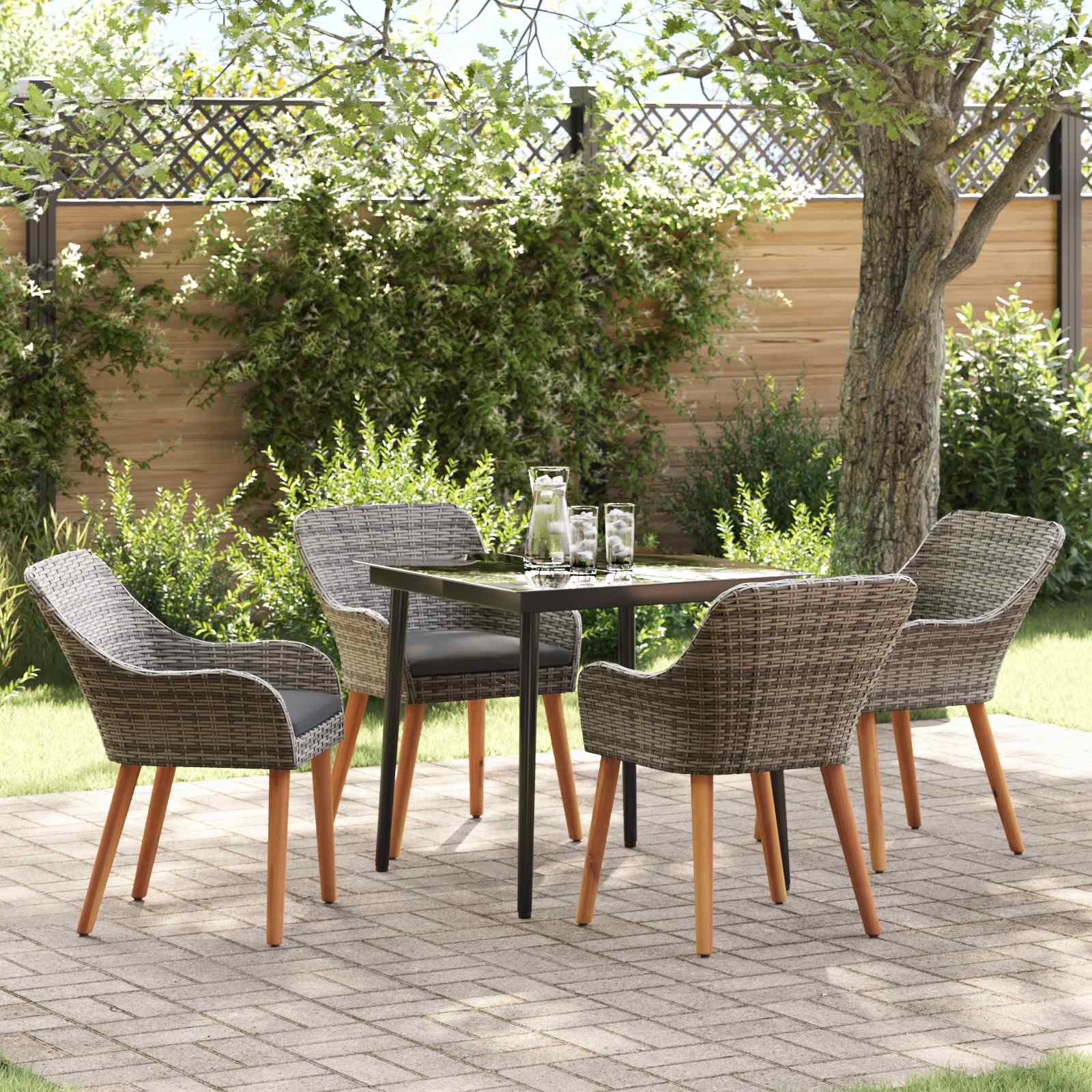 Garden Dining Set with Cushion 5 pcs Grey Poly Rattan