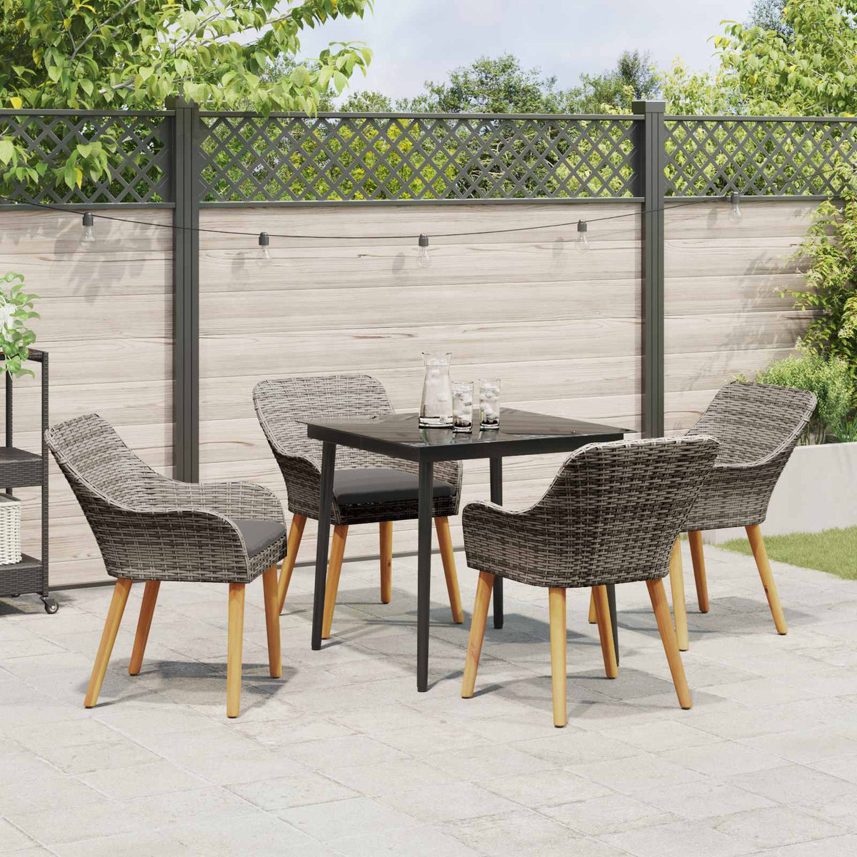 Garden Dining Set with Cushion 5 pcs Grey Poly Rattan