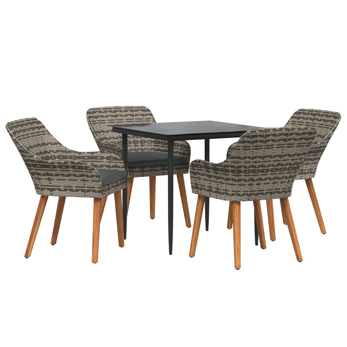 Garden Dining Set with Cushion 5 pcs Grey Poly Rattan