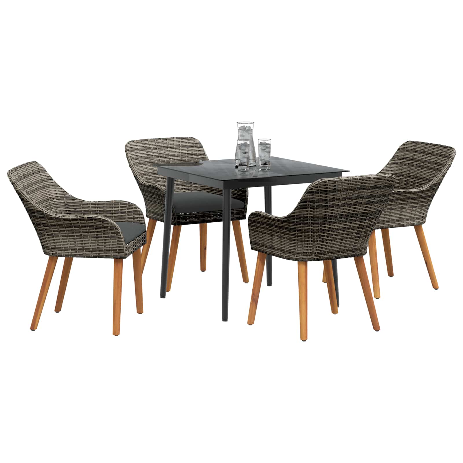 Garden Dining Set with Cushion 5 pcs Grey Poly Rattan