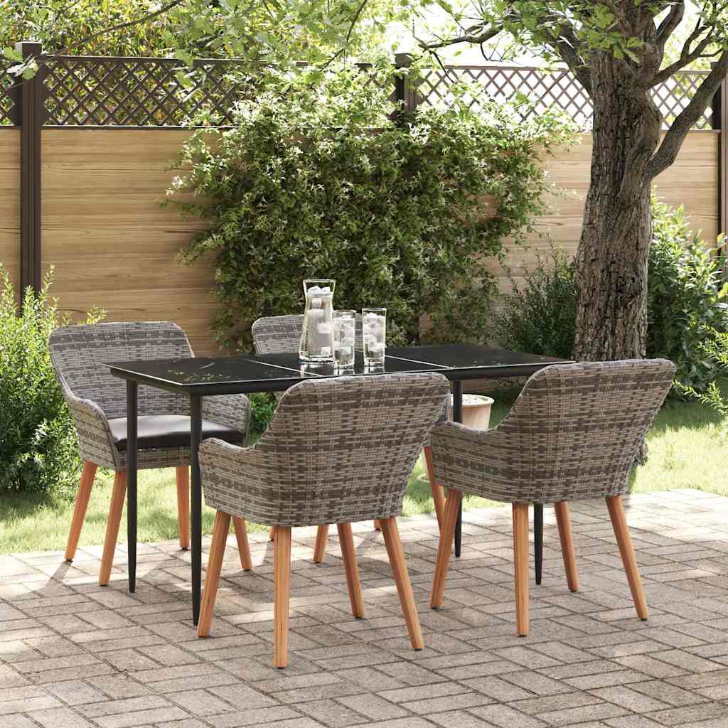 Garden Dining Set with Cushion 5 pcs Grey Poly Rattan