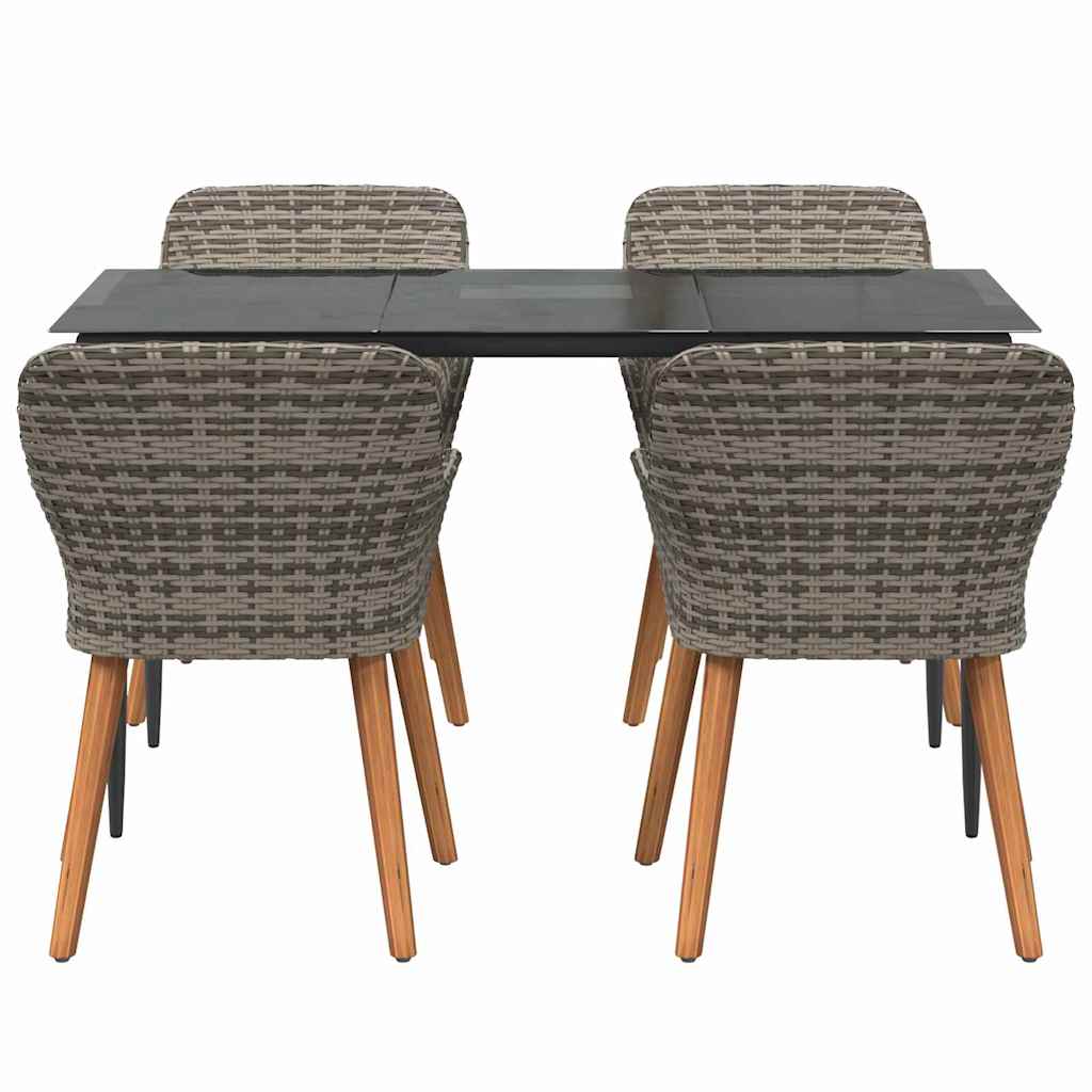 Garden Dining Set with Cushion 5 pcs Grey Poly Rattan