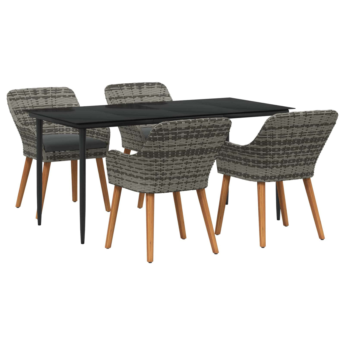 Garden Dining Set with Cushion 5 pcs Grey Poly Rattan